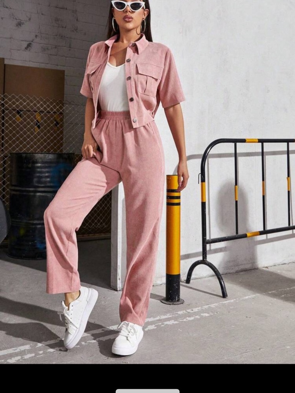 Women's Pink Two-Piece Wide-Leg Pants Set